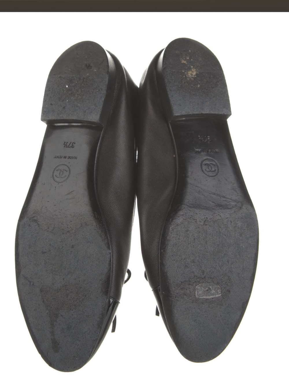 CHANEL Black Leather Ballet Flats with Bow and Interlocking CC Includes Dust bag - Picture 5 of 5